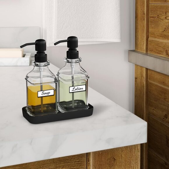 Soap Dispenser‎ 2 Pack, Antique Design Thick Glass Hand Soap Dispensers - Picture 7 of 7